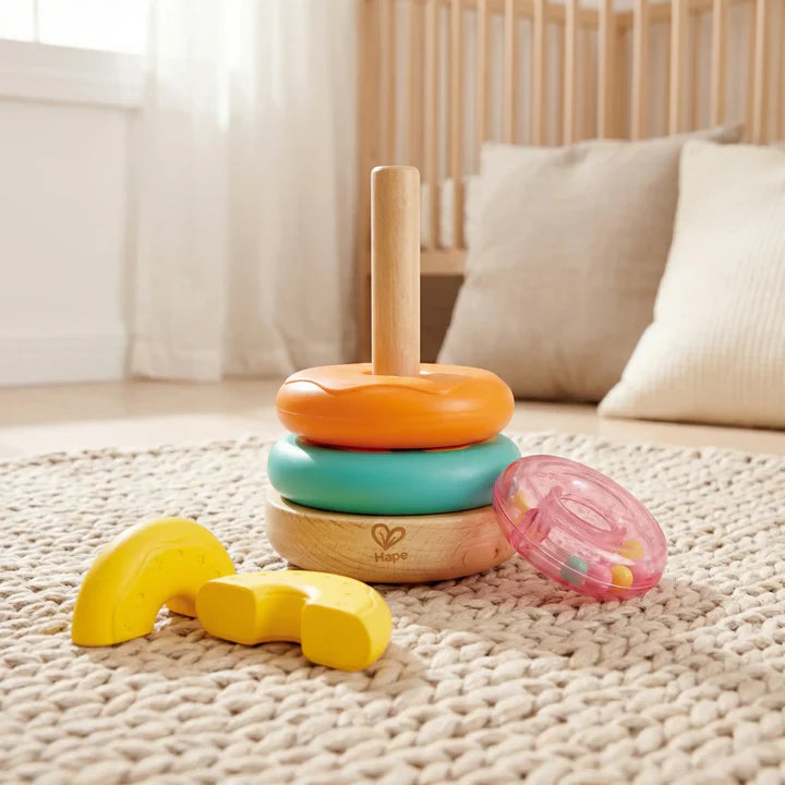 Hape Baby Stacking Donut Toy with Colorful Rings Sensory and Fine Motor Skills Development