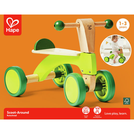Hape Scoot Around Toddler Ride-On Bike Wooden Balance Toy for Early Walking Skills