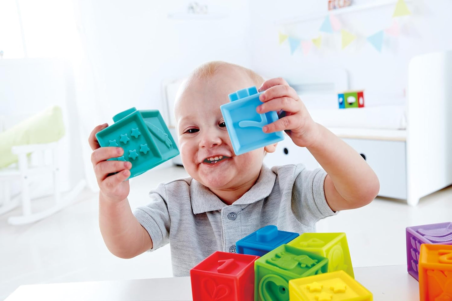 Hape Squeeze Me Soft Baby Blocks Colorful Sensory Stacking Toy for Infants 6M+
