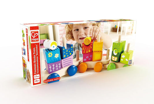 Hape Wooden Train Toy with Stacking Blocks Color Sorting & Motor Skills Development