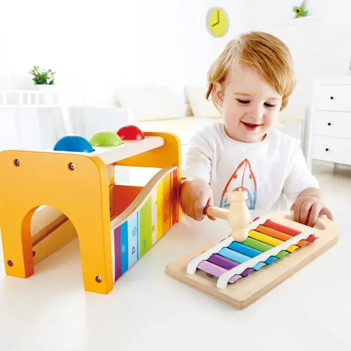 Hape Pound & Tap Bench with Slide Out Xylophone - Award Winning Durable Wooden Musical Pounding Toy for Toddlers
