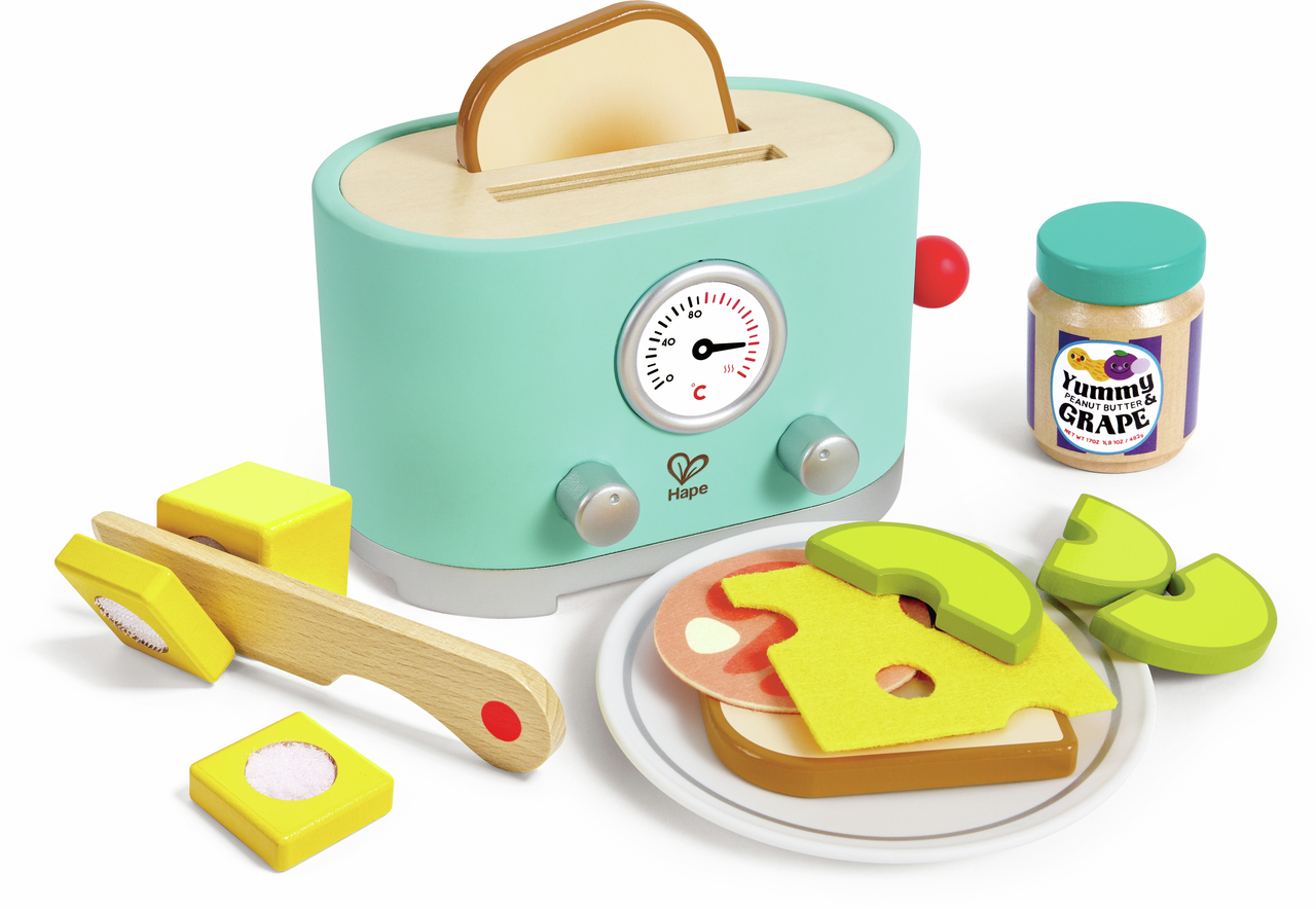 Hape Wooden Toaster Pretend Play Kitchen Set with Pop-Up Feature & Food Accessories