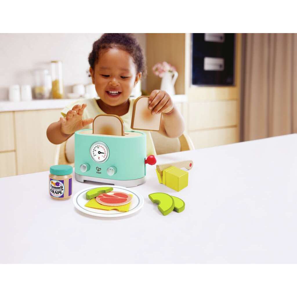 Hape Wooden Toaster Pretend Play Kitchen Set with Pop-Up Feature & Food Accessories