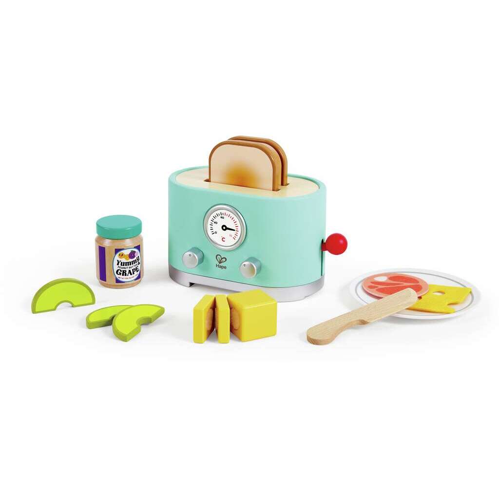 Hape Wooden Toaster Pretend Play Kitchen Set with Pop-Up Feature & Food Accessories