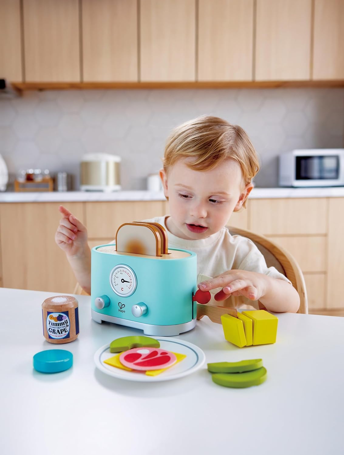Hape Wooden Toaster Pretend Play Kitchen Set with Pop-Up Feature & Food Accessories