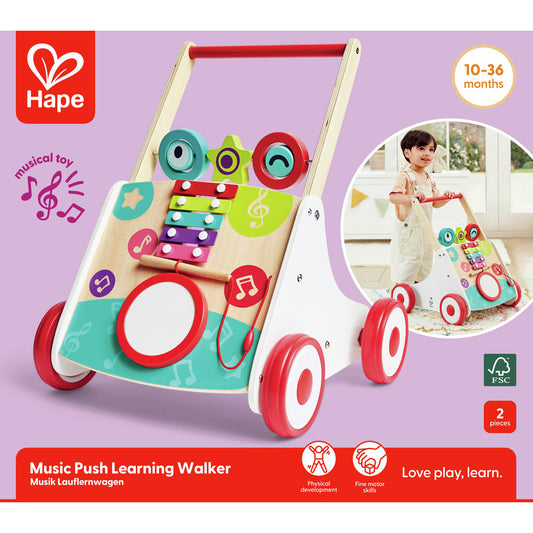 Hape Musical Wooden Push Walker with Adjustable Speed, Activity Board & Interactive Learning Features