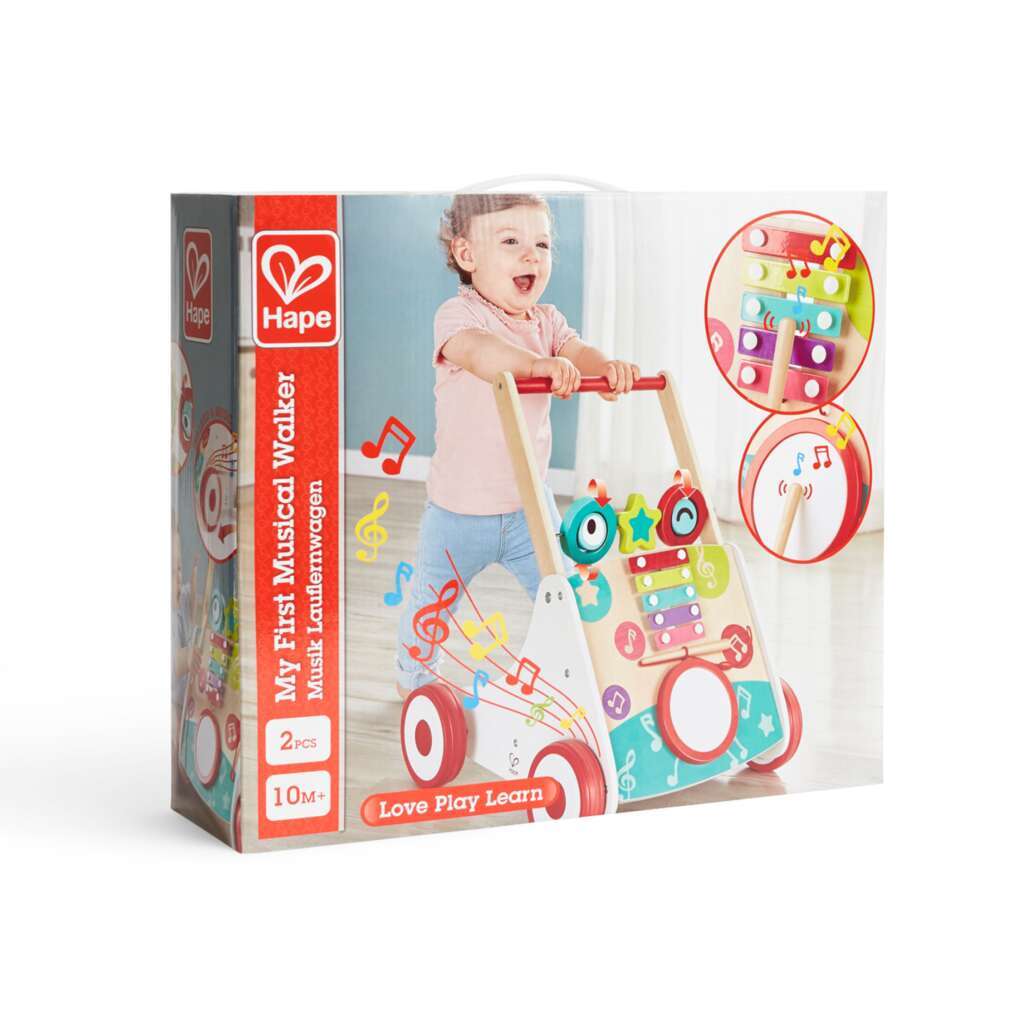 Hape Musical Wooden Push Walker with Adjustable Speed, Activity Board & Interactive Learning Features