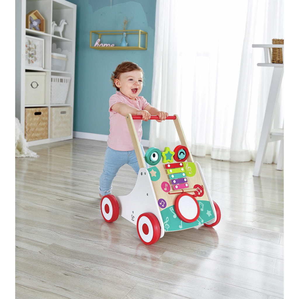 Hape Musical Wooden Push Walker with Adjustable Speed, Activity Board & Interactive Learning Features