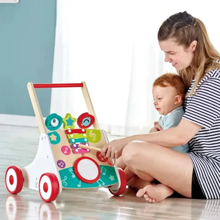 Hape Musical Wooden Push Walker with Adjustable Speed, Activity Board & Interactive Learning Features