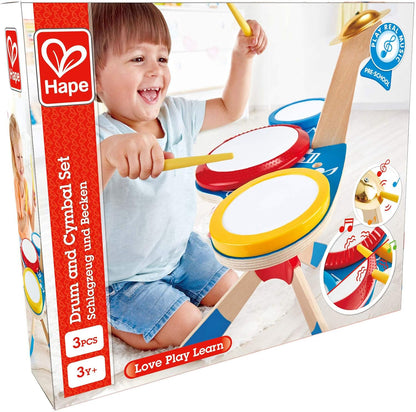 Hape Wooden Drum and Cymbal Set for Kids with Stand & Drumsticks – Musical Toy for Early Learning & Rhythm Development