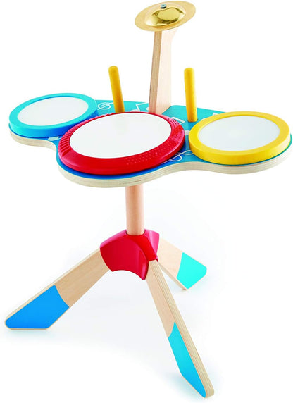 Hape Wooden Drum and Cymbal Set for Kids with Stand & Drumsticks – Musical Toy for Early Learning & Rhythm Development