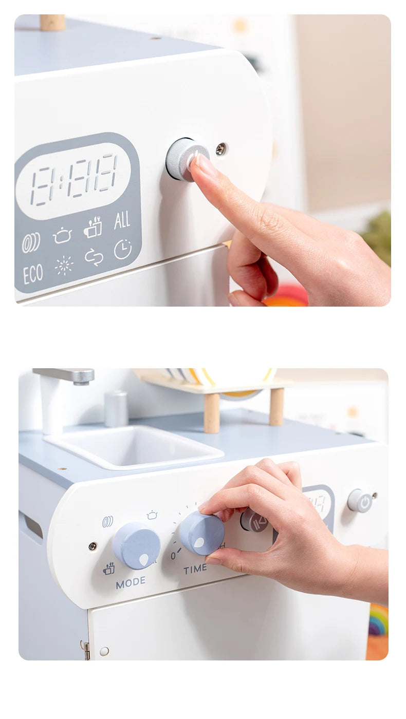 Luxury Wooden Dishwasher Play Kitchen Set with 34 Accessories | Interactive Pretend Play Cleaning Station for Kids