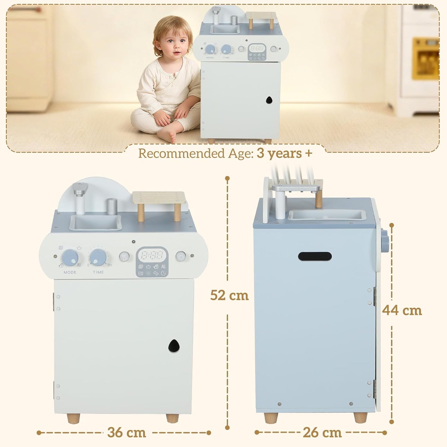 Luxury Wooden Dishwasher Play Kitchen Set with 34 Accessories | Interactive Pretend Play Cleaning Station for Kids