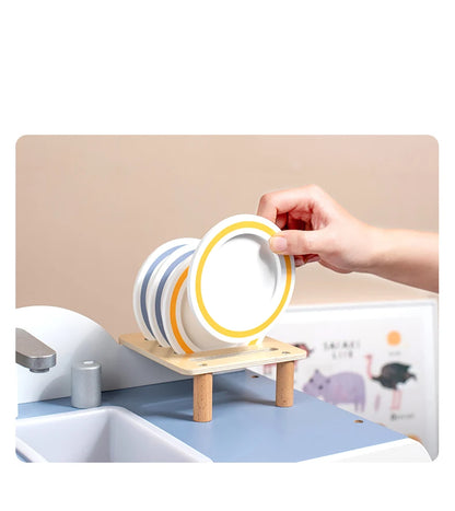 Luxury Wooden Dishwasher Play Kitchen Set with 34 Accessories | Interactive Pretend Play Cleaning Station for Kids