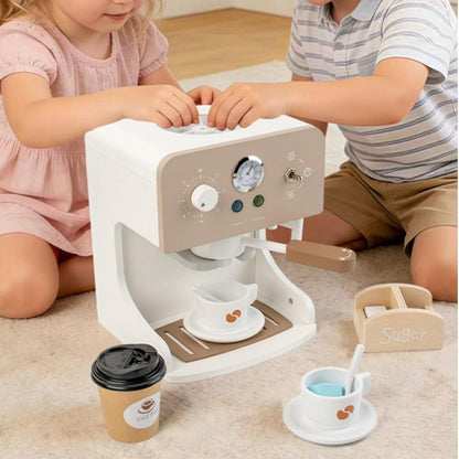 Premium Wooden Espresso Coffee Machine Toy Set | Interactive Barista Pretend Play Café for Kids