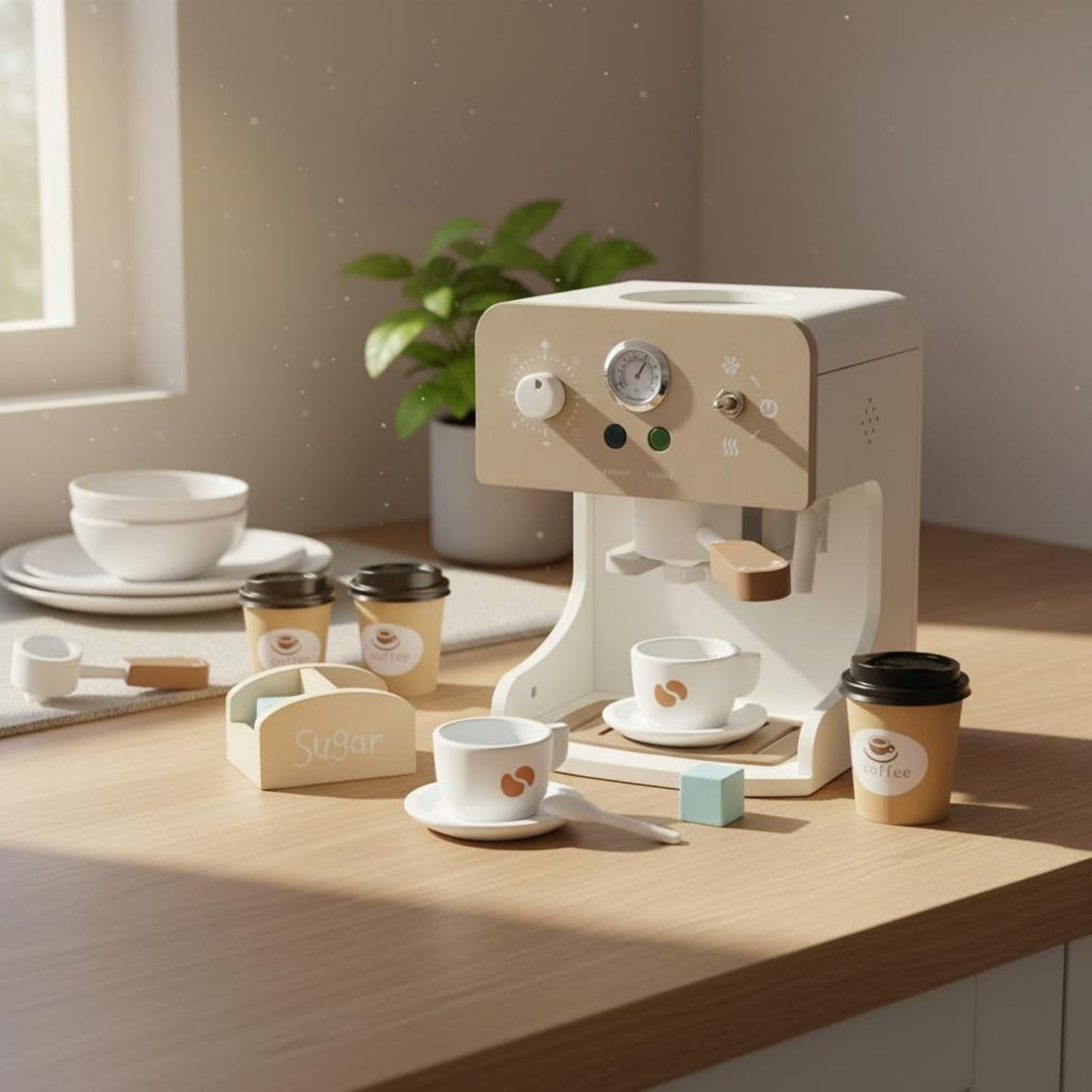 Premium Wooden Espresso Coffee Machine Toy Set | Interactive Barista Pretend Play Café for Kids
