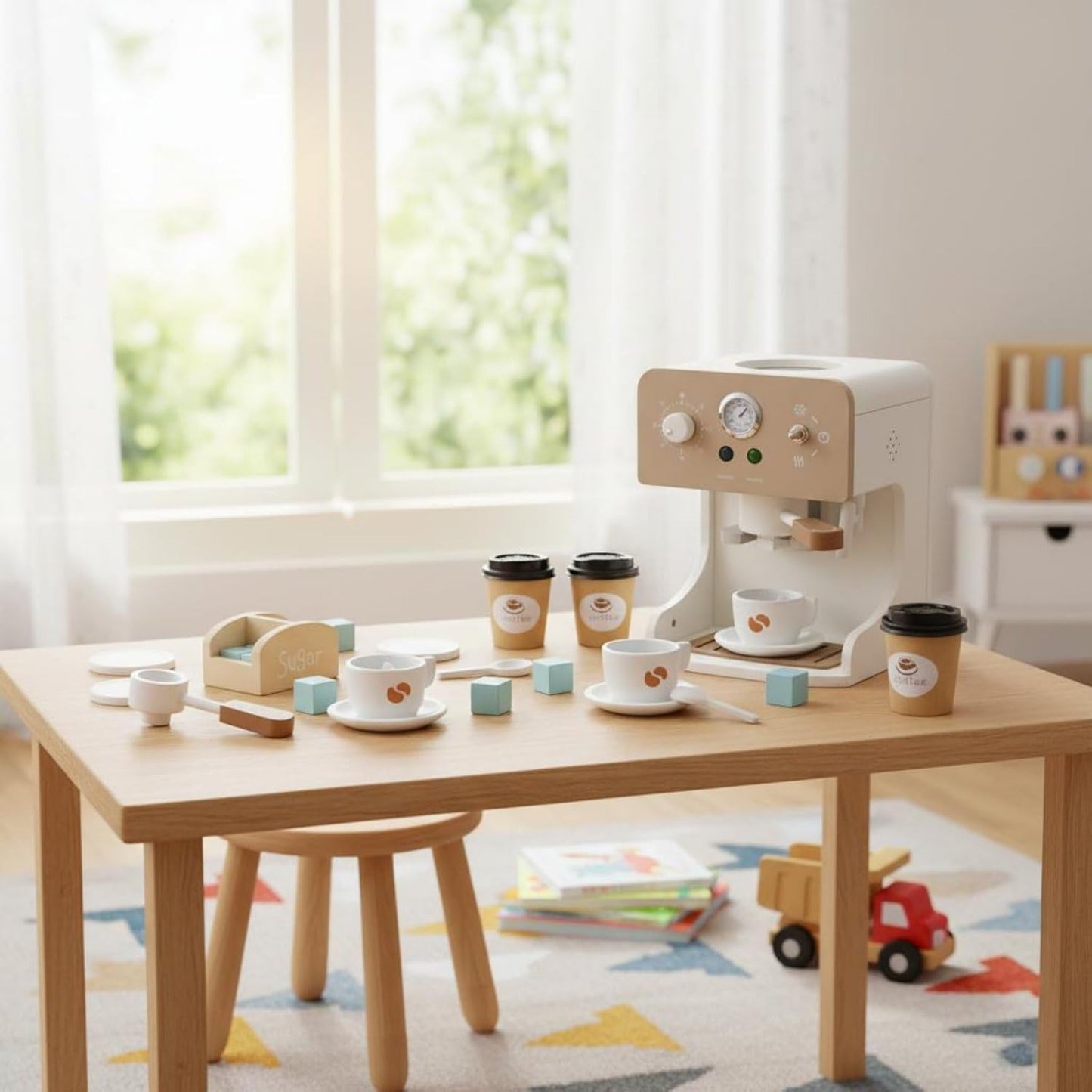 Premium Wooden Espresso Coffee Machine Toy Set | Interactive Barista Pretend Play Café for Kids