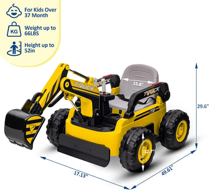 Mini Ride On Excavator for Kids, 12V Electric Excavator Toy, 4WD Kids Ride on Car