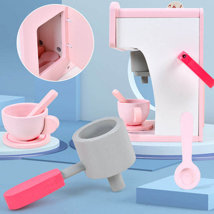 Wooden Pretend Play Coffee Machine Set | Barista Coffee Maker Toy with Cups & Accessories