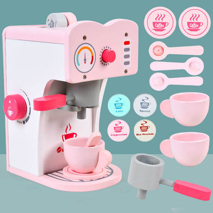 Wooden Pretend Play Coffee Machine Set | Barista Coffee Maker Toy with Cups & Accessories