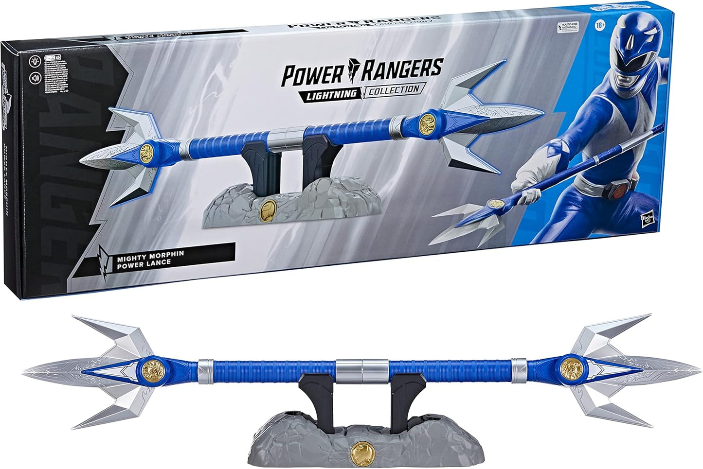 Power Rangers Lightning Collection Mighty Morphin Power Lance – Blue Ranger Collector Replica with Display Stand