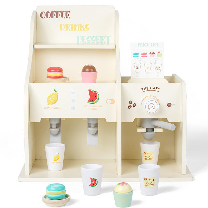 Wooden Coffee Shop & Dessert Café Play Set | Pretend Coffee Machine and Beverage Station for Kids