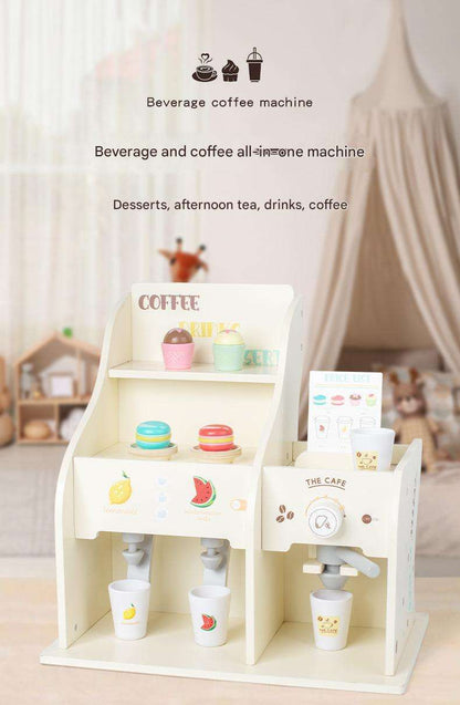 Wooden Coffee Shop & Dessert Café Play Set | Pretend Coffee Machine and Beverage Station for Kids