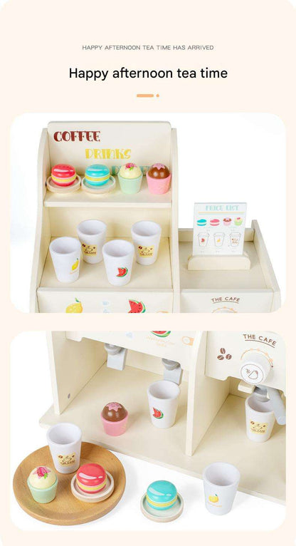 Wooden Coffee Shop & Dessert Café Play Set | Pretend Coffee Machine and Beverage Station for Kids