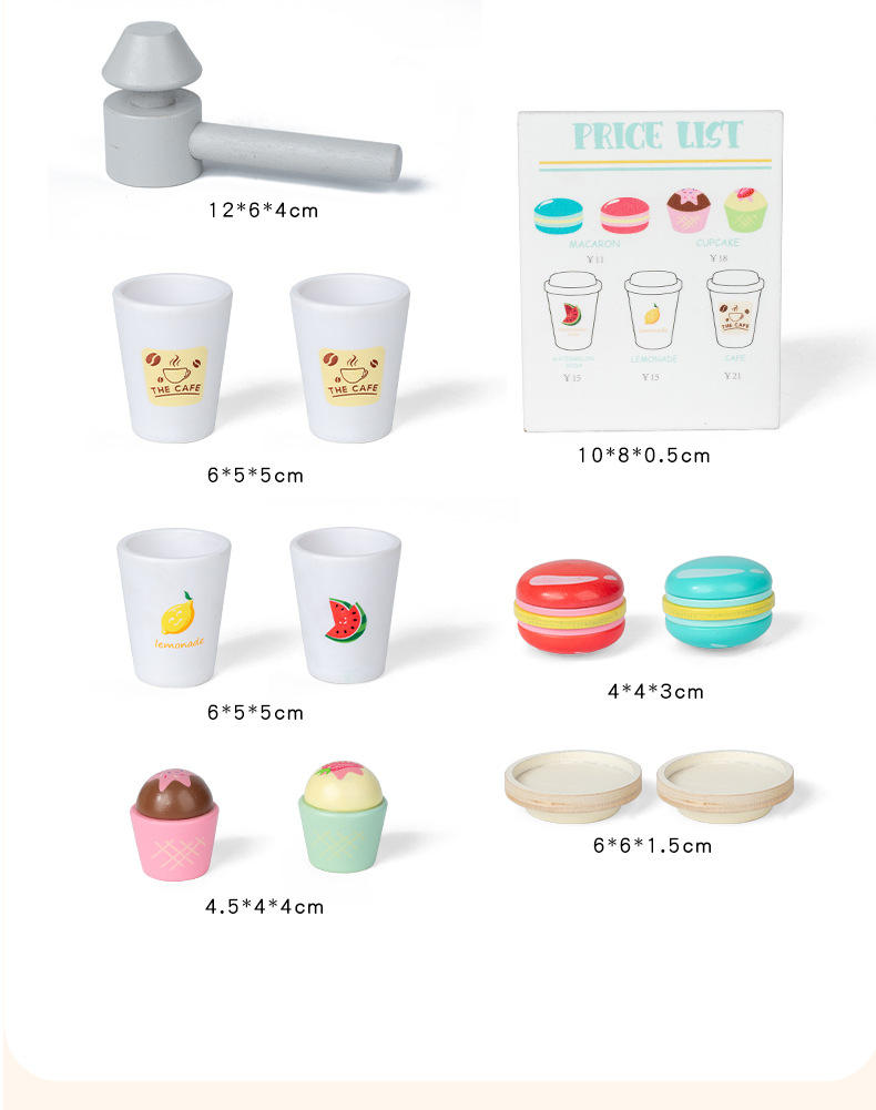 Wooden Coffee Shop & Dessert Café Play Set | Pretend Coffee Machine and Beverage Station for Kids