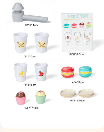 Wooden Coffee Shop & Dessert Café Play Set | Pretend Coffee Machine and Beverage Station for Kids
