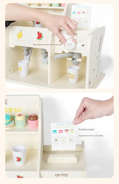 Wooden Coffee Shop & Dessert Café Play Set | Pretend Coffee Machine and Beverage Station for Kids