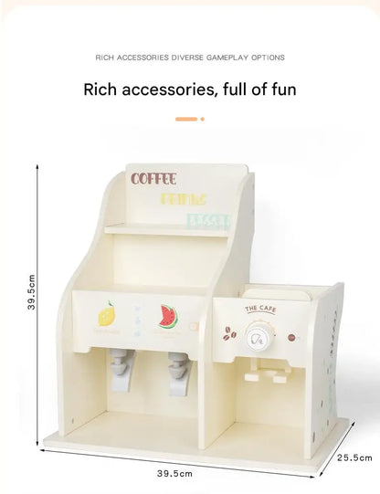 Wooden Coffee Shop & Dessert Café Play Set | Pretend Coffee Machine and Beverage Station for Kids