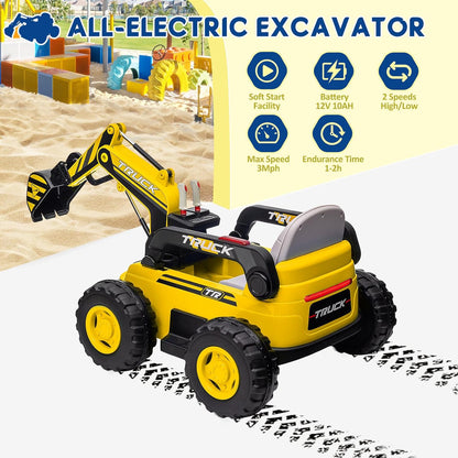 Mini Ride On Excavator for Kids, 12V Electric Excavator Toy, 4WD Kids Ride on Car