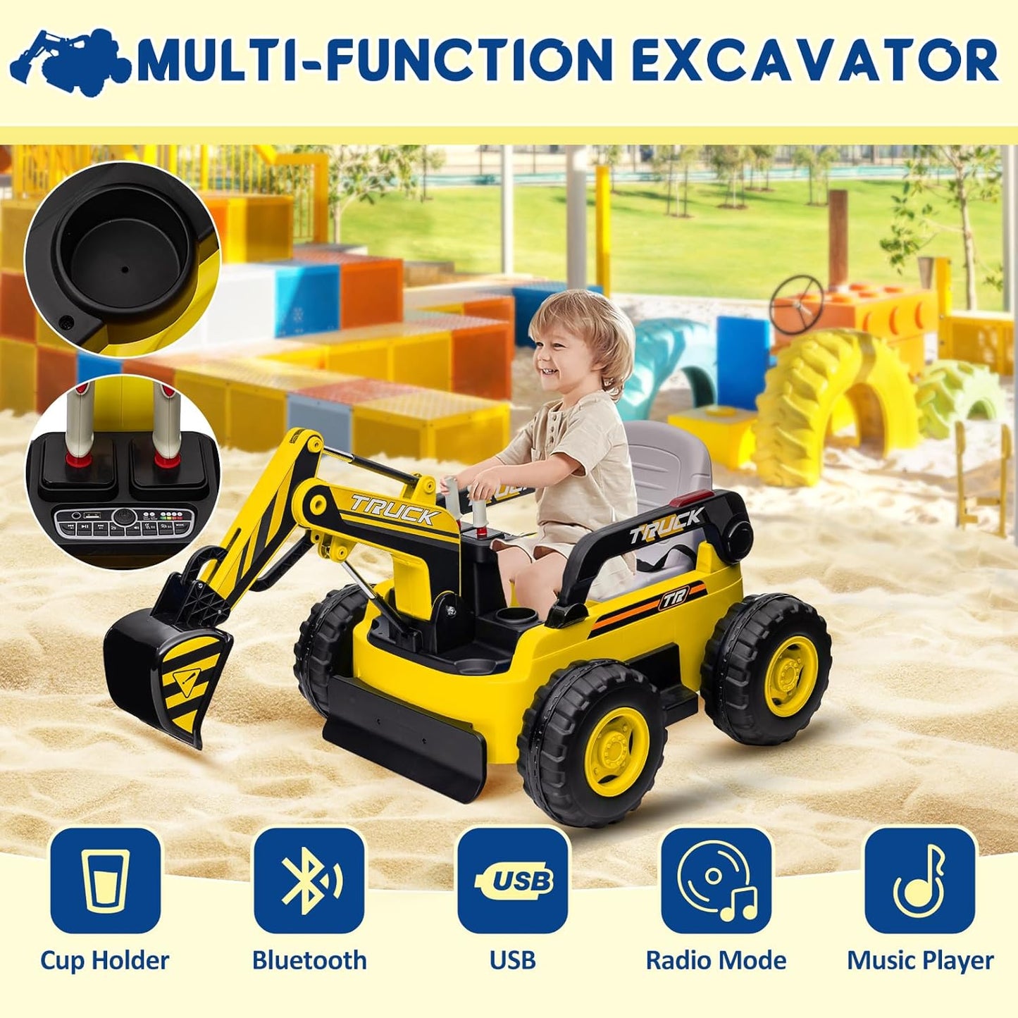 Mini Ride On Excavator for Kids, 12V Electric Excavator Toy, 4WD Kids Ride on Car