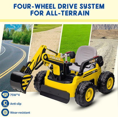 Mini Ride On Excavator for Kids, 12V Electric Excavator Toy, 4WD Kids Ride on Car