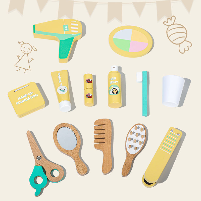 Wooden Kids Wash Basin & Grooming Station Play Set | Pretend Bathroom Sink with Accessories