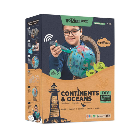 goDiscover Interactive Globe with Smart Talking Pen | DIY Talking Globe of Continents and Oceans in English, Spanish, French, German, and Arabic | Fun Educational Toy for Kids, Geography Learning