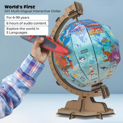 goDiscover Interactive Globe with Smart Talking Pen | DIY Talking Globe of Continents and Oceans in English, Spanish, French, German, and Arabic | Fun Educational Toy for Kids, Geography Learning