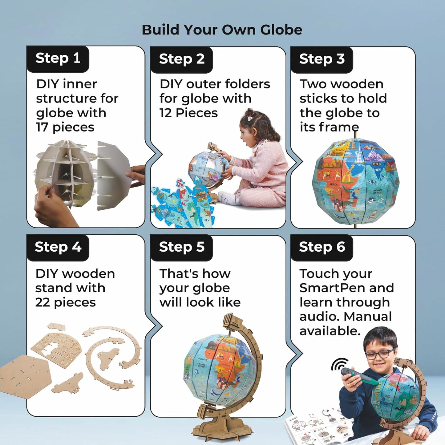 goDiscover Interactive Globe with Smart Talking Pen | DIY Talking Globe of Continents and Oceans in English, Spanish, French, German, and Arabic | Fun Educational Toy for Kids, Geography Learning
