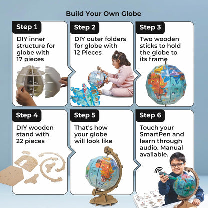 goDiscover Interactive Globe with Smart Talking Pen | DIY Talking Globe of Continents and Oceans in English, Spanish, French, German, and Arabic | Fun Educational Toy for Kids, Geography Learning
