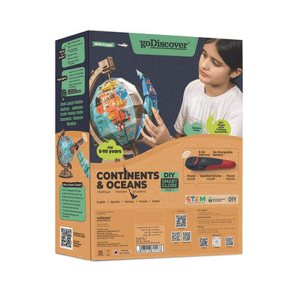 goDiscover Interactive Globe with Smart Talking Pen | DIY Talking Globe of Continents and Oceans in English, Spanish, French, German, and Arabic | Fun Educational Toy for Kids, Geography Learning