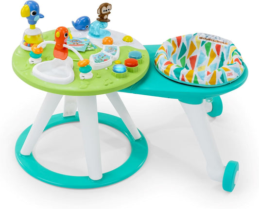 Bright Starts Around We Go 2-in-1 Walk-Around Baby Activity Centre & Activity Table – Rotating Seat, Light-Up Musical Toys, Tropical Friends & Removable Walker Arm | 6 Months+