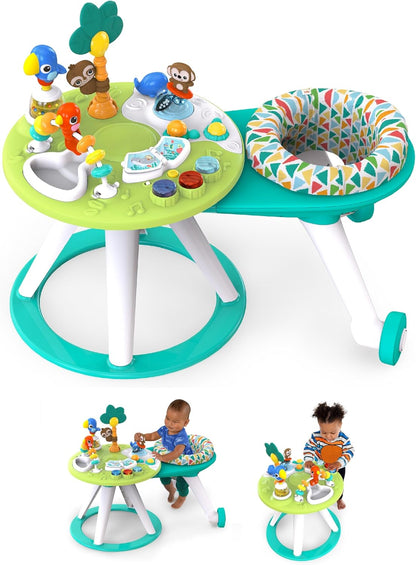 Bright Starts Around We Go 2-in-1 Walk-Around Baby Activity Centre & Activity Table – Rotating Seat, Light-Up Musical Toys, Tropical Friends & Removable Walker Arm | 6 Months+