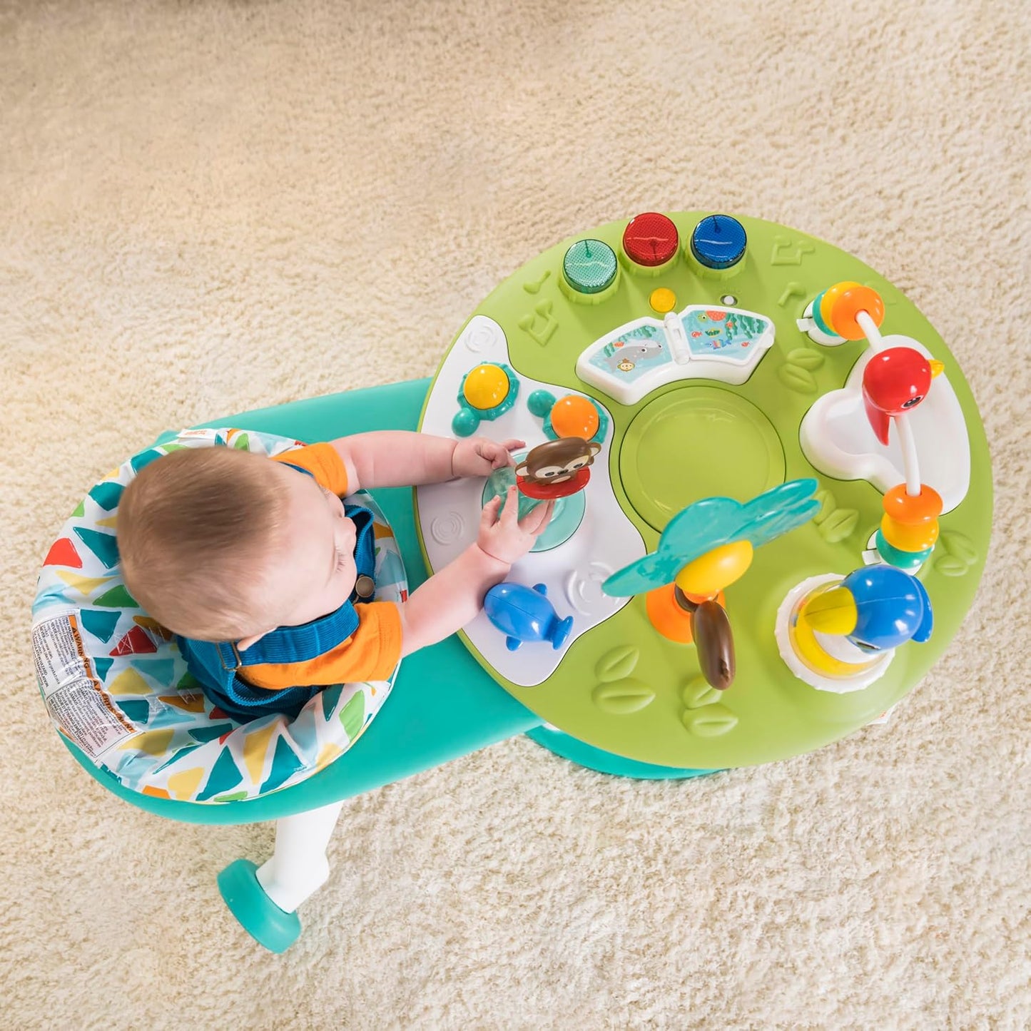 Bright Starts Around We Go 2-in-1 Walk-Around Baby Activity Centre & Activity Table – Rotating Seat, Light-Up Musical Toys, Tropical Friends & Removable Walker Arm | 6 Months+