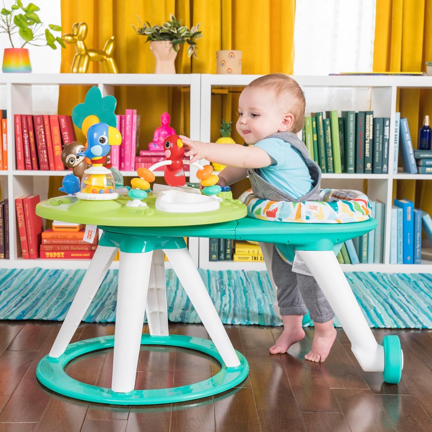 Bright Starts Around We Go 2-in-1 Walk-Around Baby Activity Centre & Activity Table – Rotating Seat, Light-Up Musical Toys, Tropical Friends & Removable Walker Arm | 6 Months+