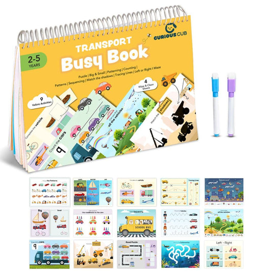 Curious Cub Montessori Busy Book On Modes Of Transport |Toddler Busy Binder for 2-5 Yrs | Activity Binder, Quiet Book |Educational Toys For 2 Year Old