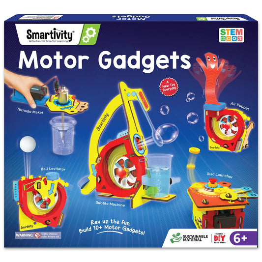 Smartivity 10-in-1 Motor Powered Gadgets Kit for Kids 6-12 Years | Build 10+ Science Projects - Bubble Launcher, Spinning Toy & More | Birthday Gift for 6,7,8,9,10,11,12 Years(PACK OF 6)