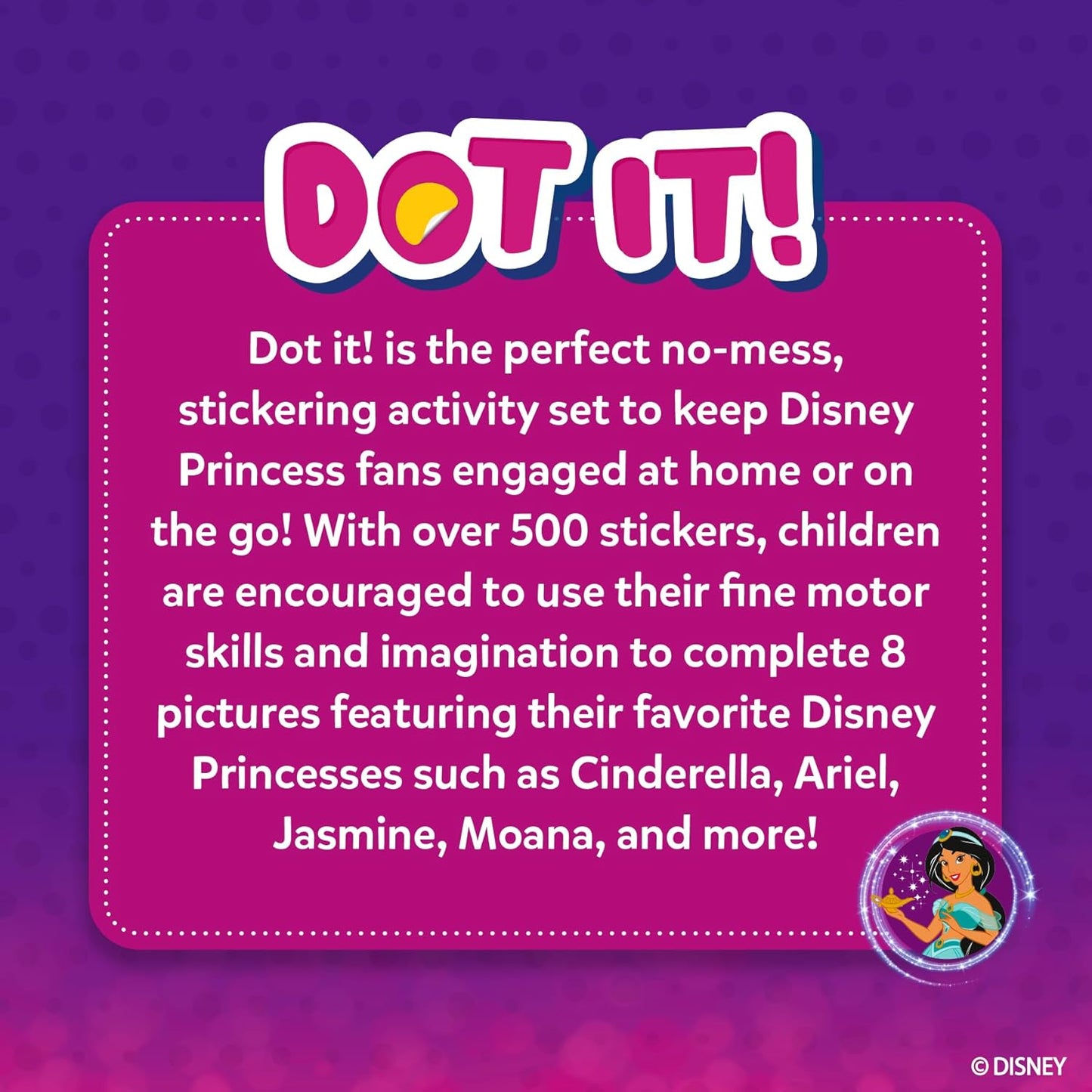 Skillmatics Dot It Sticker Art Activity - Disney Princess, Mess-Free Fun for Kids, 500+ Stickers, Craft Kits, DIY Activity, Travel Toys, Gifts for Boys & Girls Ages 3, 4, 5, 6, 7(PACK OF 5)