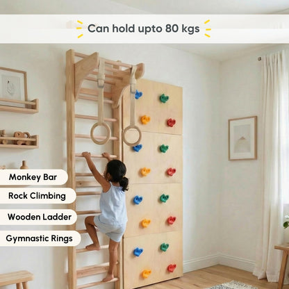 Curious Cub Jungle Gym for Kids Indoor | Kids Gymnastics At Home Gym | Contains Rock Climbing, Wall Climbing for Kids | Ladder for Kids to Play Indoor Fun Activity for Ages 4+(8 FEET)