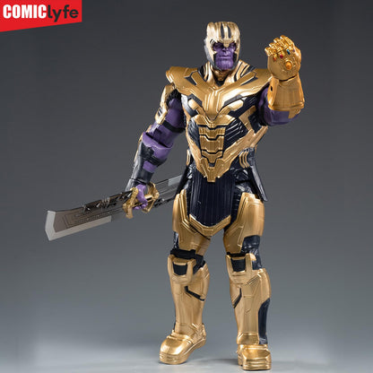 Marvel Thanos 14 Inch Superhero Action Figure Toy with Double-Edged Sword & Infinity Gauntlet | Avengers Marvel Collectible Figurine by Comiclyfe | Fully Articulated ABS + PV Material